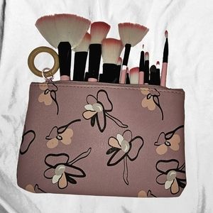 20 pc Makeup Bag and Brush Set, Pink Purple Dragonfly, Ipsy bag